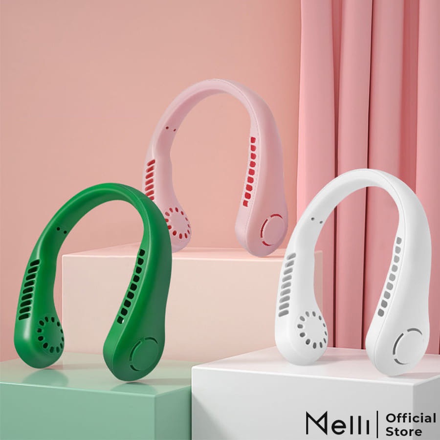 Quạt Đeo Cổ Tích Điện Không Cánh Mini Dung Lượng Pin 2400mAH 3 Cấp Độ Gió Đa Chiều