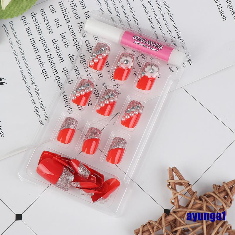 Set 24 móng tay giả hoa hồng trang trí móng tay nghệ thuật