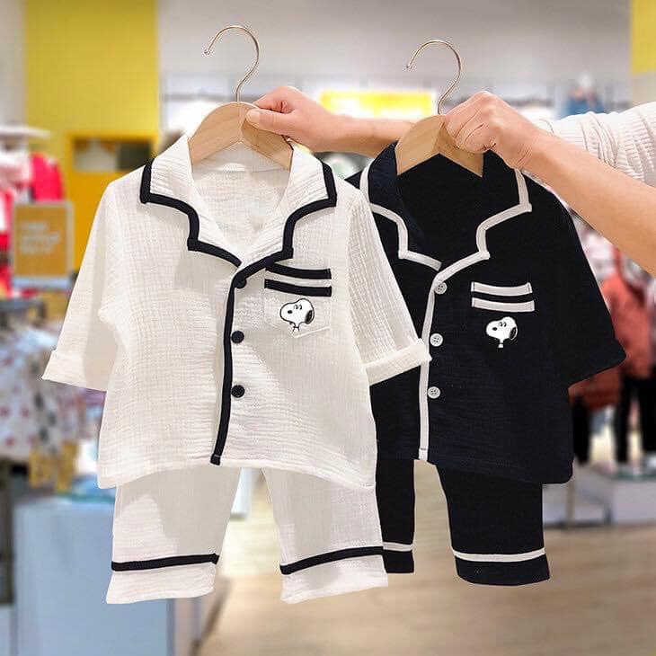 (Có Ảnh Thật) Bộ Đồ Pijama Cho Bé, Bộ Đồ Ngủ Thiết Kế Độc Đáo, Màu[Trắng,Đen,Vàng,Xanh] Chất Đũi Xốp Mềm Mát, Từ 7-30kg