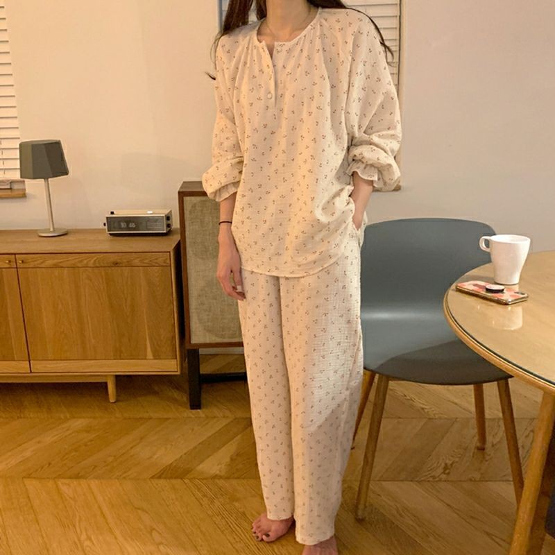 Bộ ngủ / mặc nhà pijama dài hoa nhí ulzzang