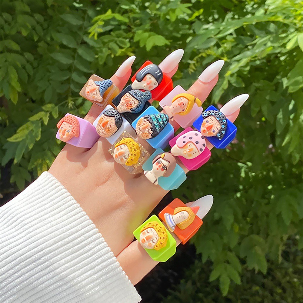 Nhẫn Đeo Ngón Tay Bằng Nhựa Acrylic Họa Tiết Trừu Tượng Thời Trang Hàn Quốc Cho Nữ