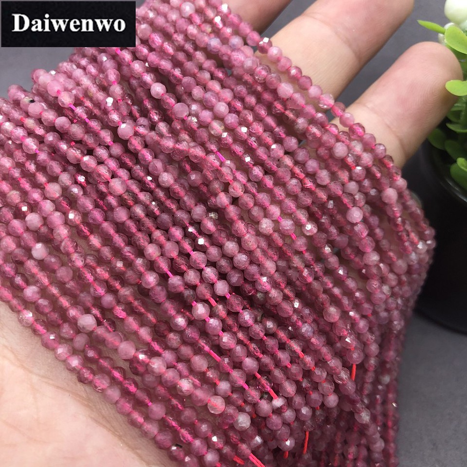 Chuỗi Hạt Đá Tourmaline Tự Nhiên 3 / 4mm Màu Đỏ