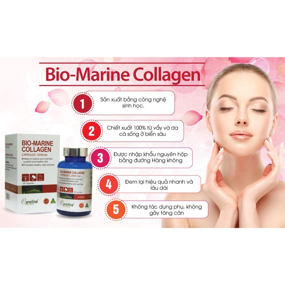 Viên uống ngăn ngừa lão hóa, giảm nếp nhăn Careline Bio - Marine Collagen hộp 60 viên - CN122