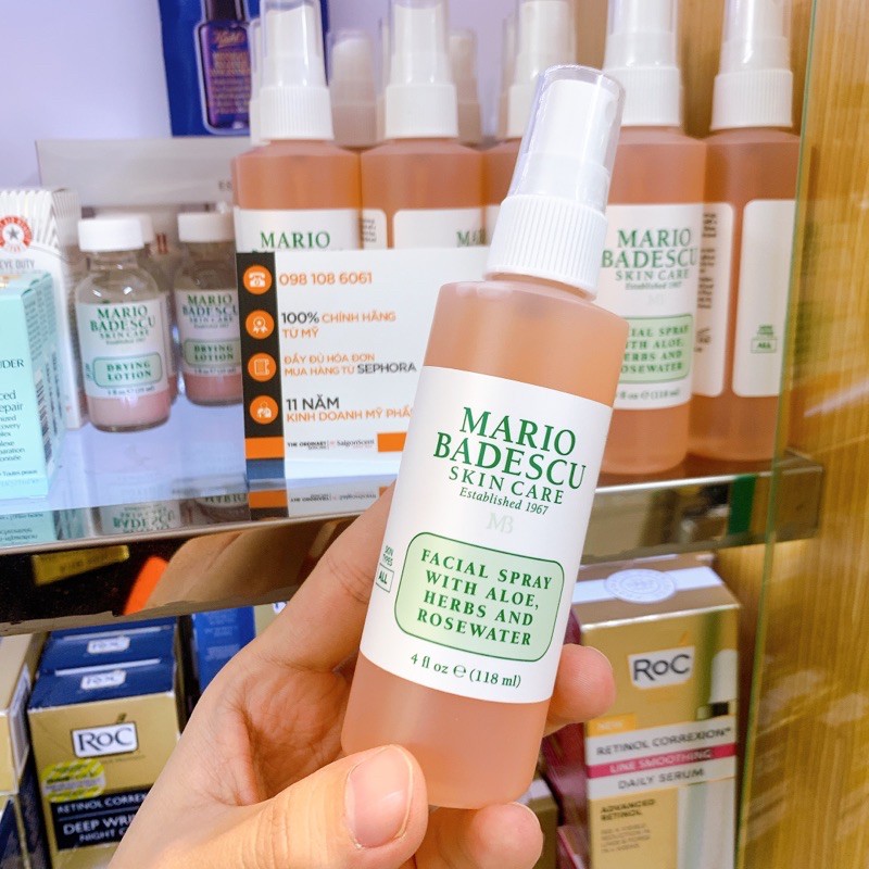 Xịt khoáng Mario Badescu / Facial Spray with Aloe & Herbs and Rosewater ( 118mL )