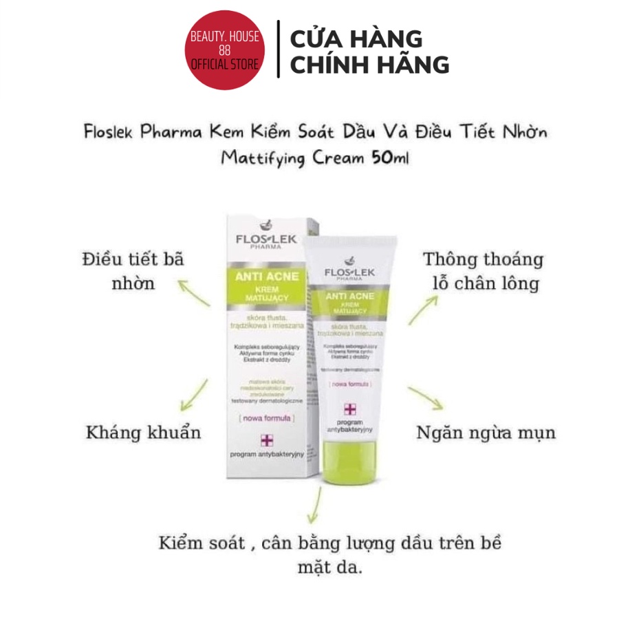 Kem kiểm soát dầu và điều tiết nhờn Floslek Anti Acne Mattifying Cream 50ml
