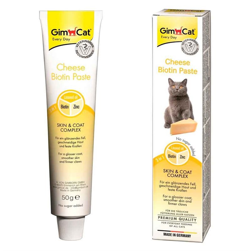 Gel dinh dưỡng phô mai cho mèo giúp lông da bóng mượt, móng săn chắc Gimcat Cheese Biotin Paste 50g