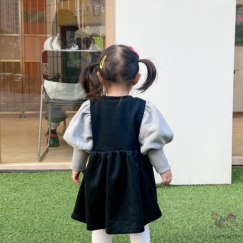 Đầm Nhung Tay Phồng Dài Phong Cách Hàn Quốc Cho Bé Gái