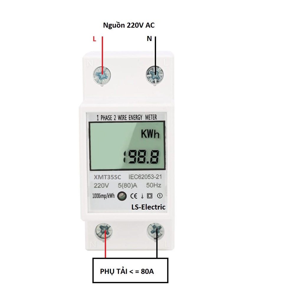 Công tơ điện tử 1 pha công suất lớn 80A LS-Electric có nút reset hiển thị 4 thông số P U I Kwh đồng hồ điện