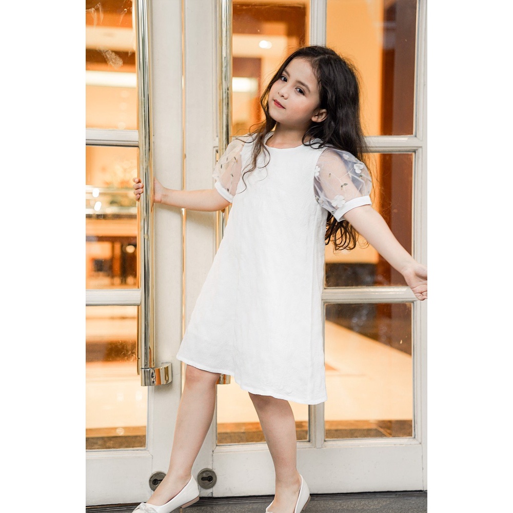 Váy bé gái ngắn tay RABITY  x ELLE Kids- designed in Paris tay voan phối hoa 80021