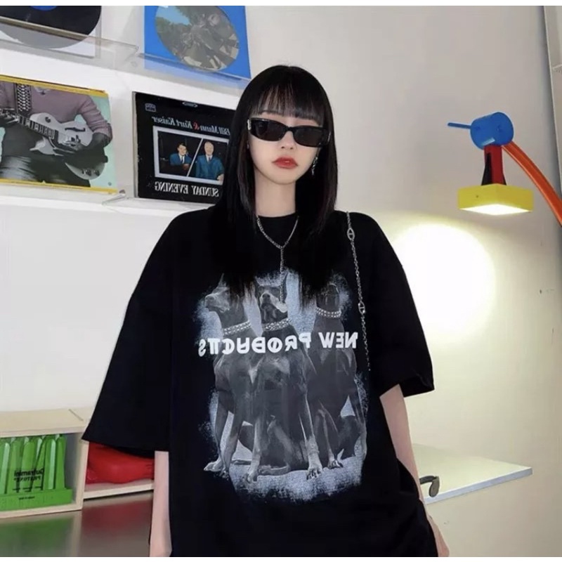 [CÓ ẢNH THẬT] Áo Thun Tay Lỡ Hình Chó Chất Thun Mịn- Áo Phông Rộng Unisex