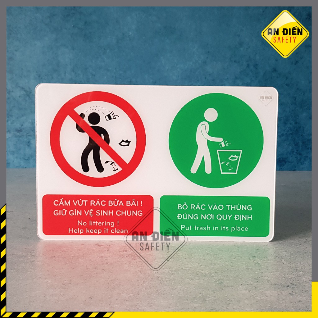 Biển báo An Điền Safety - Biển báo Cấm Vứt Rác Bừa Bãi mica cao cấp - KT: 20x15cm