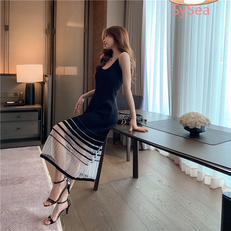 Đầm Dệt Kim Phối Lưới Quyến Rũ Thời Trang Mùa Hè Cho Nữ