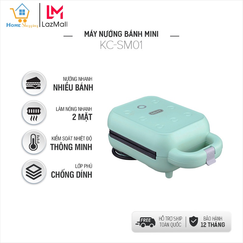 Máy nướng, bếp nướng điện, máy nướng bánh mini KC-SM01, làm nóng 2 mặt, công suất 550W, chống dính, bảo hành 12 tháng