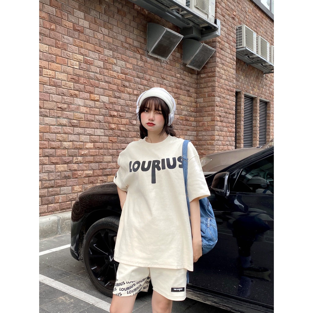 Bộ Sản Phẩm Áo Thun, Quần Ngắn Unisex Thun Gân 2 Màu Đen, Kem In Phan Quang