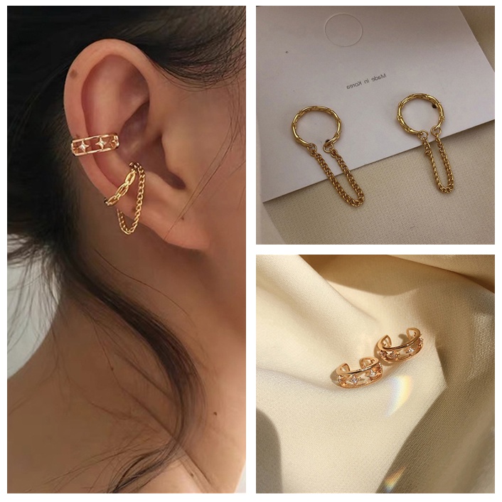 Khuyên Tai Kẹp Vành Không Xỏ Lỗ Hình Ngôi Sao Tua Rua Cổ Điển Cho Nữ