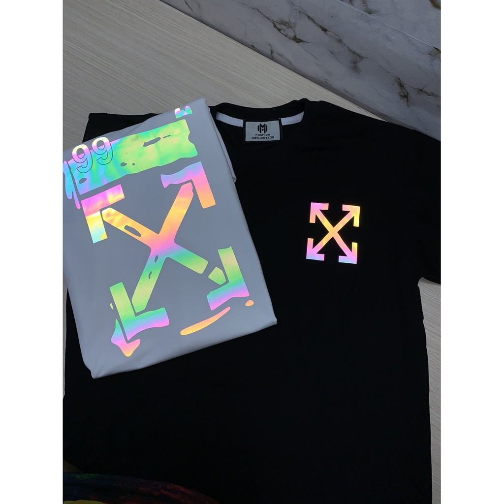 Áo thun phản quang OFF WHITE mũi tên tay lỡ unisex