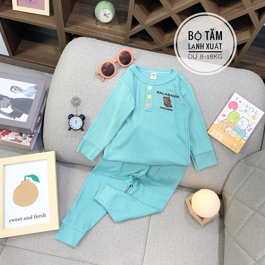 Bộ thu đông bé gái, Bộ Dài Tay Cho Bé Trai, Bé Gái Minky Mom len tăm co giãn Bo Gấu, Đồ Bộ Cho Bé Mặc Nhà Thu Đông