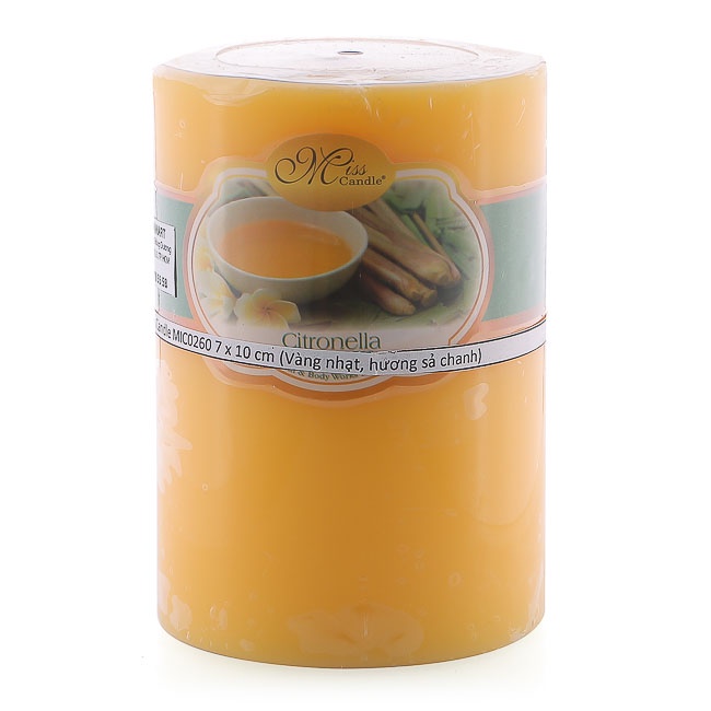 Bộ nến thơm Hạnh Phúc 10 - Bộ 3 nến thơm D7H10 Miss Candle FTRAMART MIC0260 7 x 10 cm (Vàng nhạt, hương sả chanh)