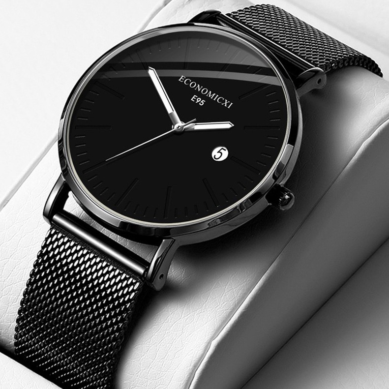 Đồng hồ nam cao cấp ECONOMICXI dây thép lưới đen chạy lịch ngày cao cấp - Dẳng cấp doanh nhận ECO89