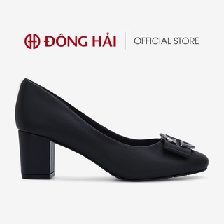 Giày cao gót Block-Heels nữ Đông Hải thiết kế nơ da đính khóa tròn thanh lịch cao 6cm - G81I5