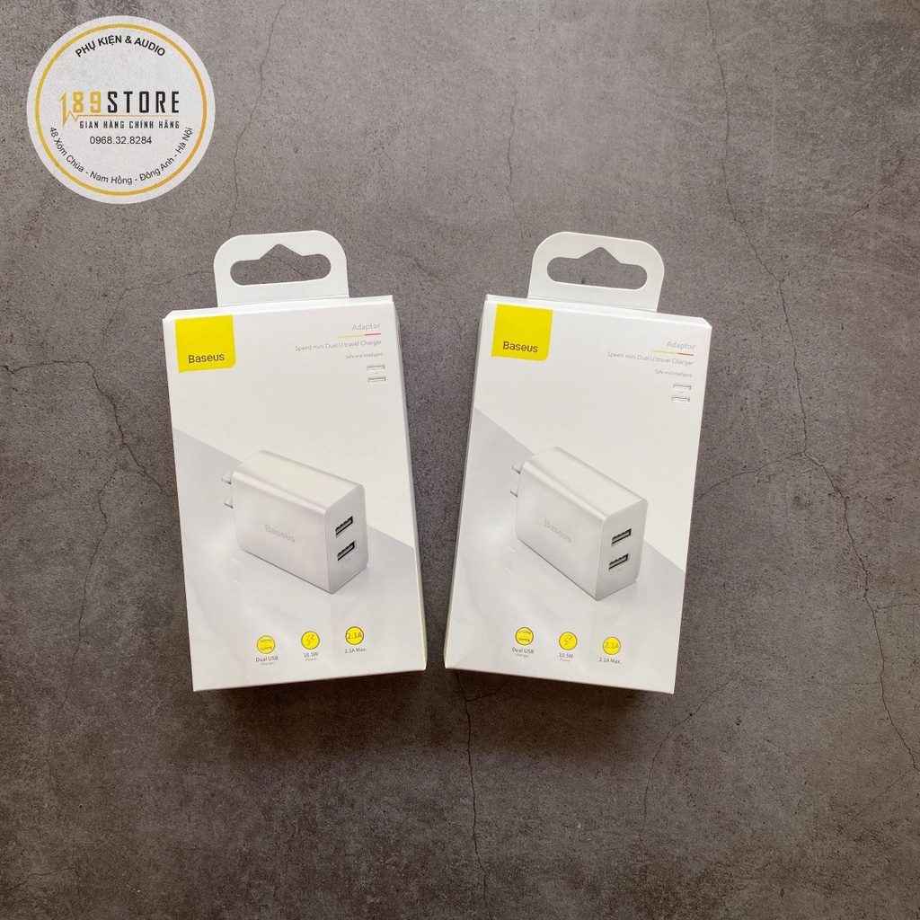 Củ sạc nhanh Baseus 10,5W Speed Mini Dual USB 5V/ 2A - Bảo hành 12Th Chính Hãng