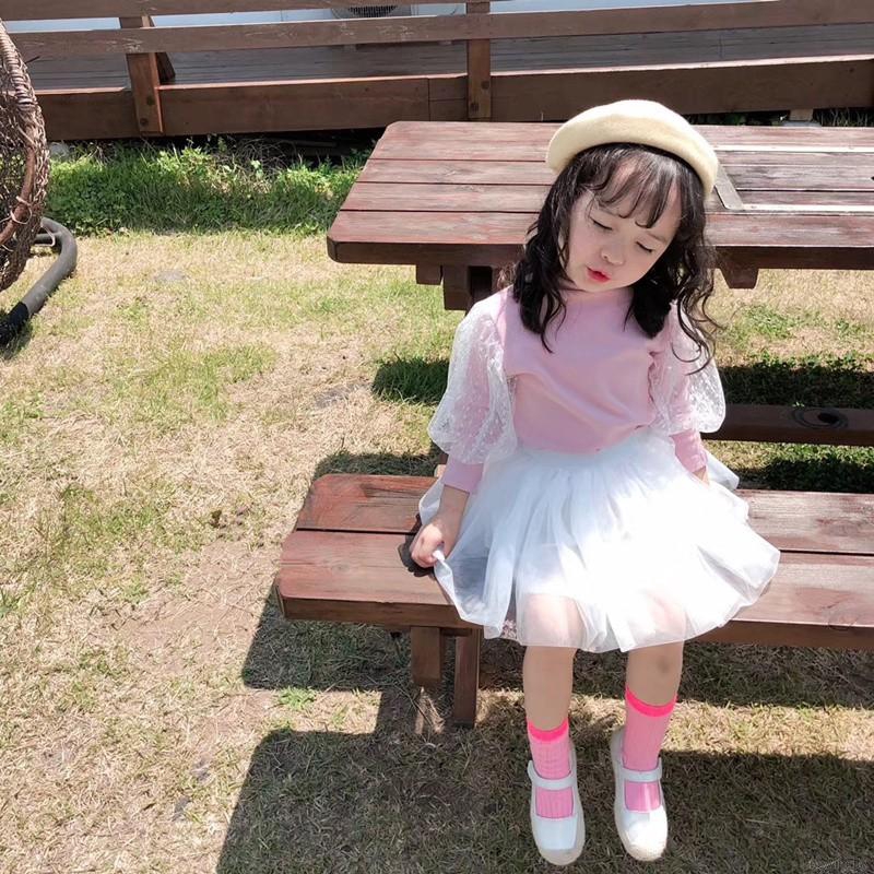 Set áo thun tay dài màu trơn &amp; váy công chúa Hàn Quốc cho bé gái