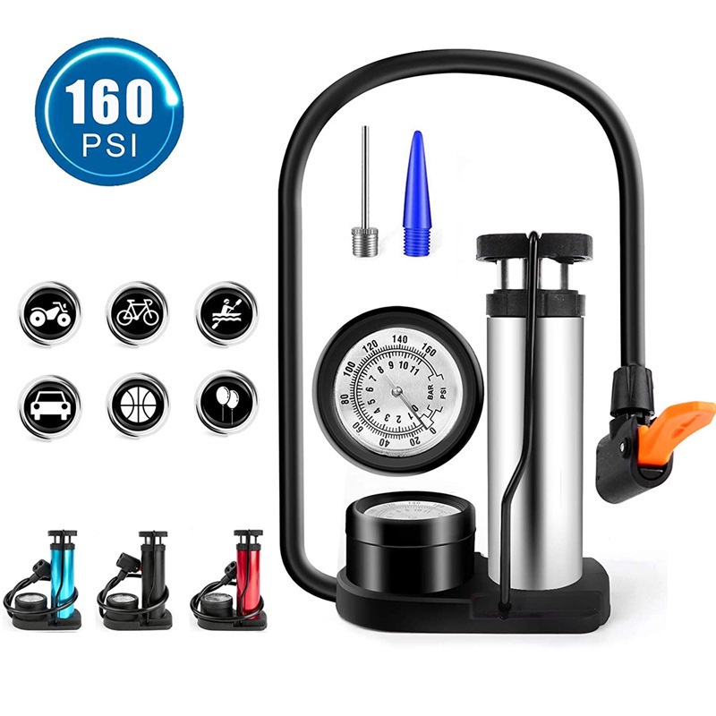 Bơm xe đạp mini có đồng hồ đo áp suất thiết kế gọn nhẹ tiện lợi mang đi lại