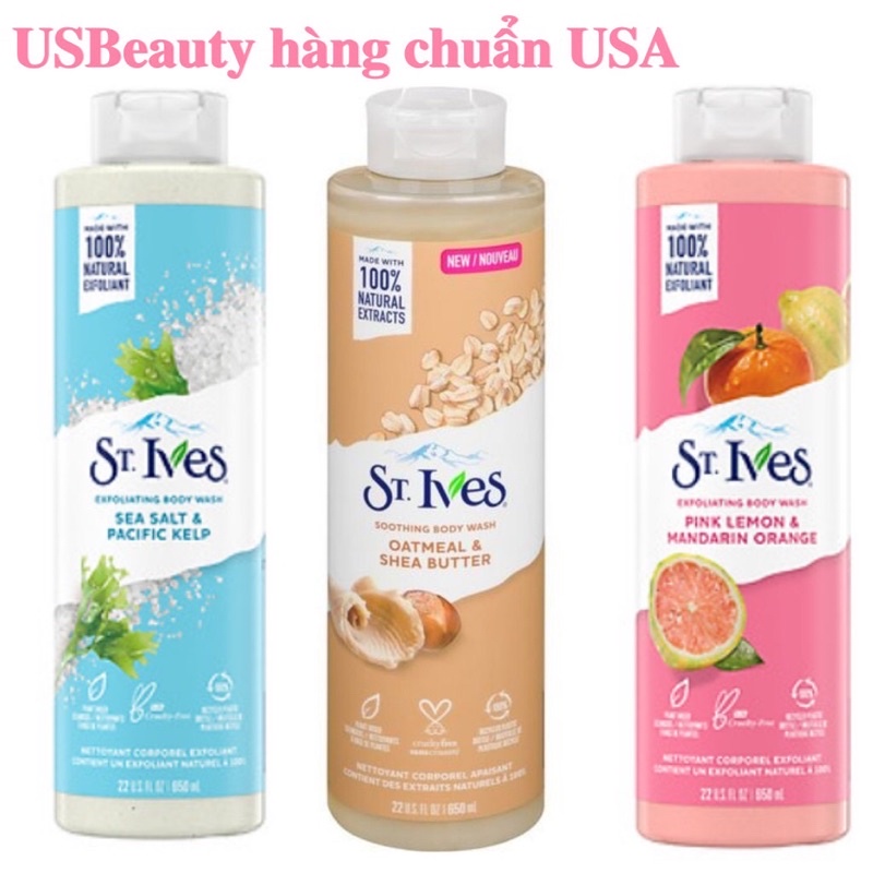 SỮA TẮM ST.Ives muối biển, cam chanh, yến mạch bơ CHAI 650Ml