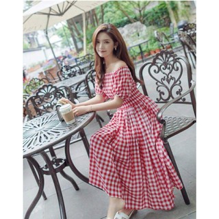 Đầm Maxi Caro Lỡ Thun Nhún Eo