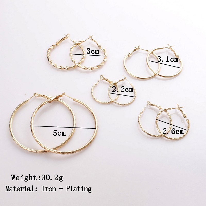 Set 5 đôi bông tai khoen tròn nhiều kích cỡ thời trang cho nữ