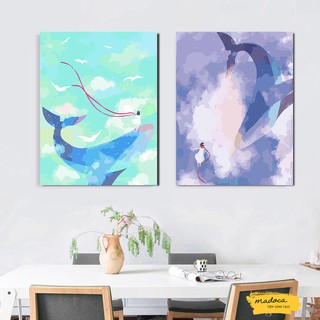 Tranh sơn dầu số hóa tự tô Đại dương xanh 339 và Đại dương tím 338