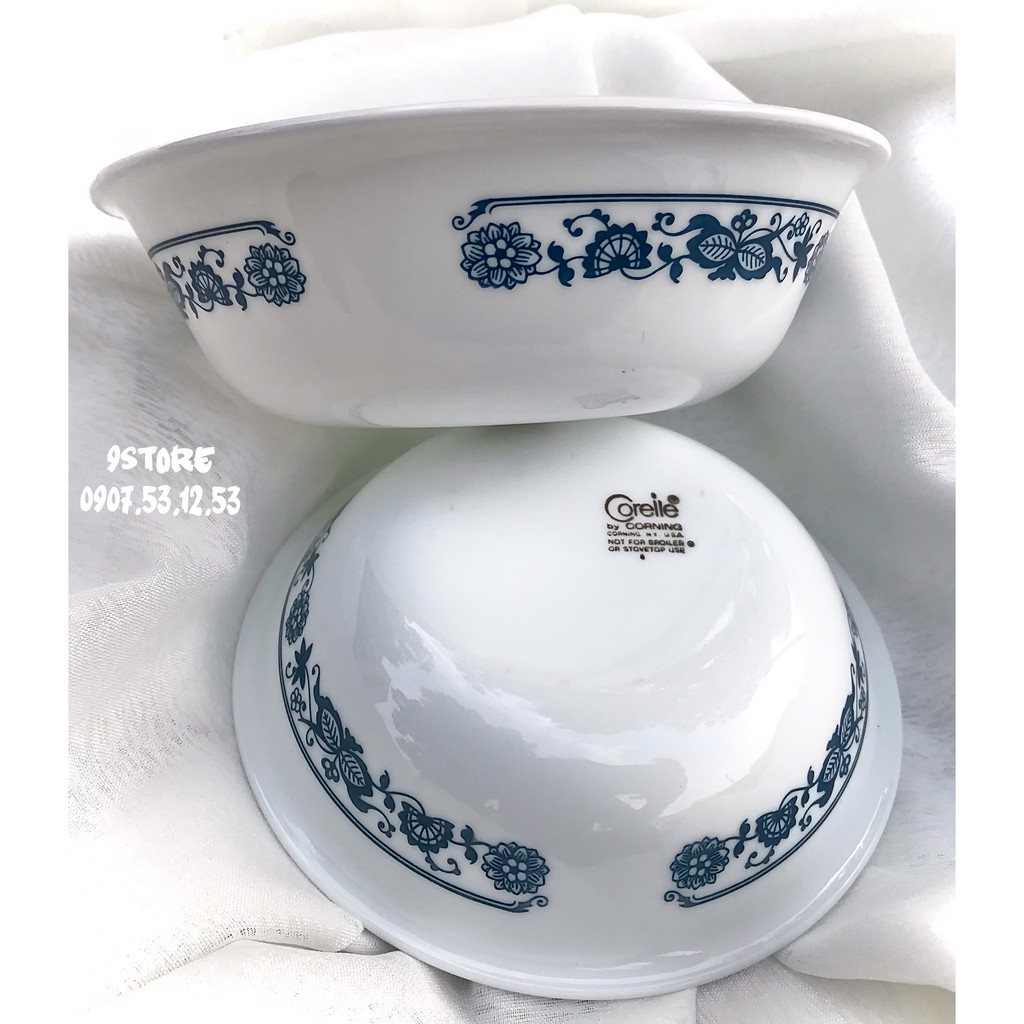 Dòng Corelle thượng hạng - Tô bát đĩa gốm thủy tinh Mỹ Corelle Vintage Old Town Blue