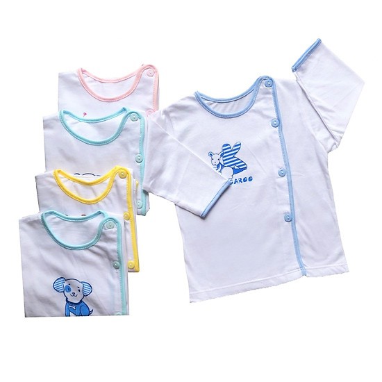 Áo sơ sinh dài tay cài lệch màu trắng - 100% cotton Thái Hà Thịnh