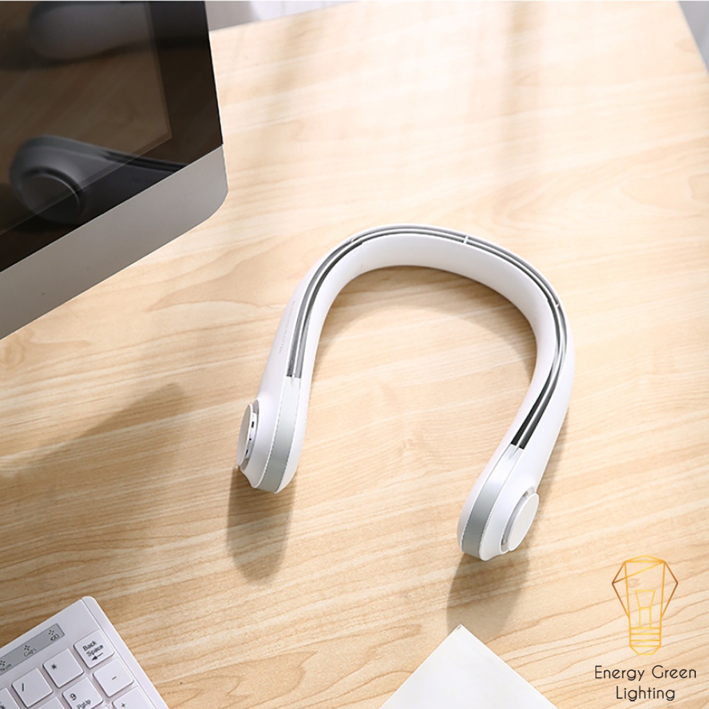 Quạt Đeo Cổ Energy Green Lighting Thời Trang Cao Cấp - Giả Tai Nghe F12 - Dây Sạc USB
