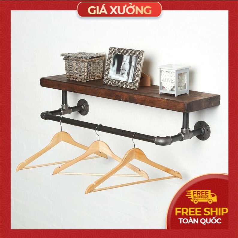 Kệ treo tường ống nước vintage, kệ ống nước cao cấp kiêm giá treo quần áo decor trang trí đẹp