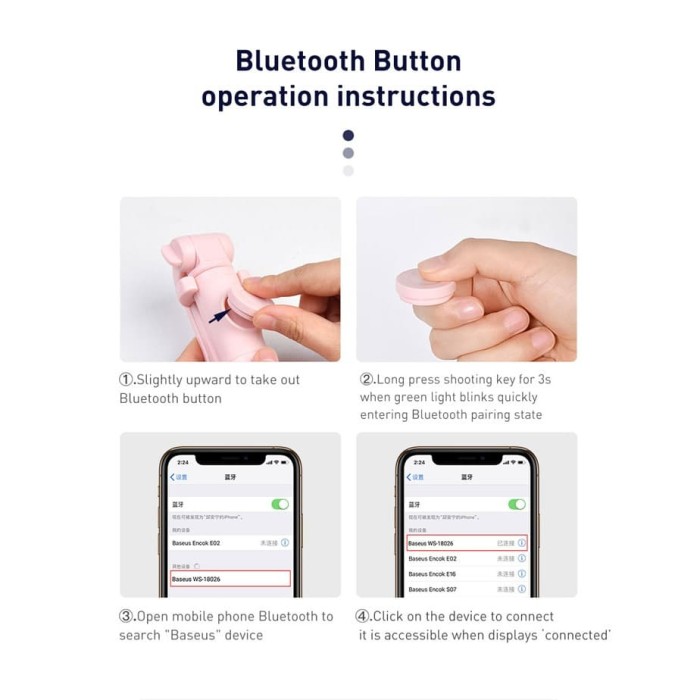 Mới Gậy Chụp Ảnh Tự Sướng Bluetooth Có Thể Gấp Gọn Màu Hồng