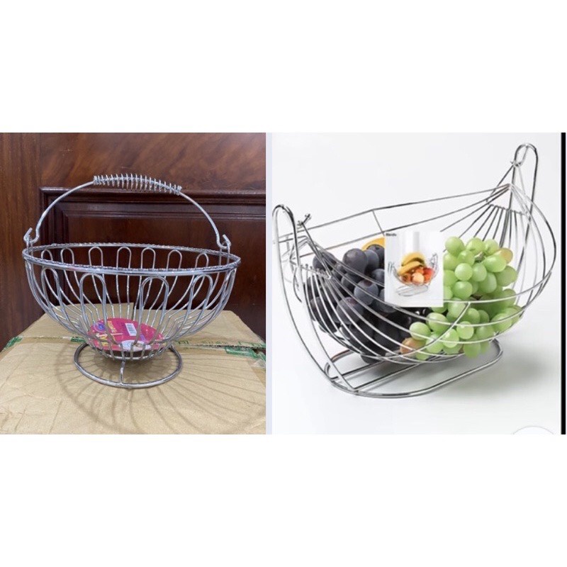 rổ đựng hoa quả để bàn hình tròn có quai xách và hình thuyền bằng inox TH