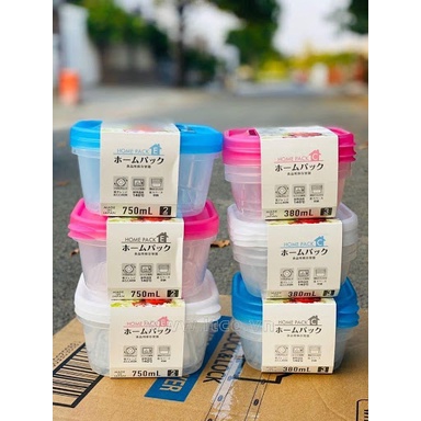 Set 2 hộp nhựa đựng thực phẩm thức ăn tủ lạnh, dùng lò vi sóng NAKAYA 750ml màu hồng Nhật Bản