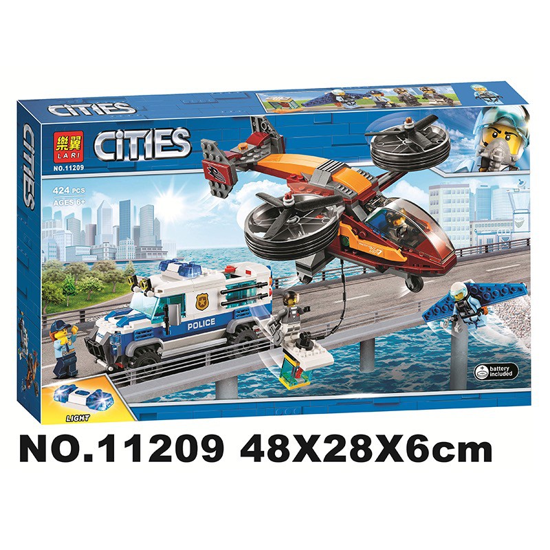 Mẫu Lắp ghép Mô hình City Police Sky Police Diamond Heist Bela 11209  Cuộc Đuổi Bắt trên Bầu Trời
