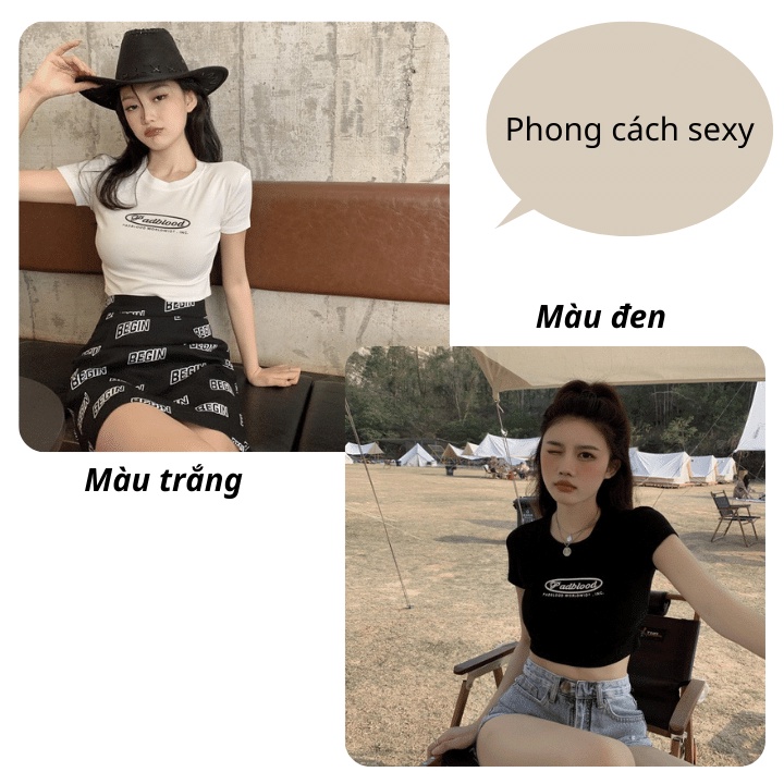 Áo croptop thun PADBLOOD ôm body 2 màu đen/trắng dễ mix đồ RÔ STORE CR06