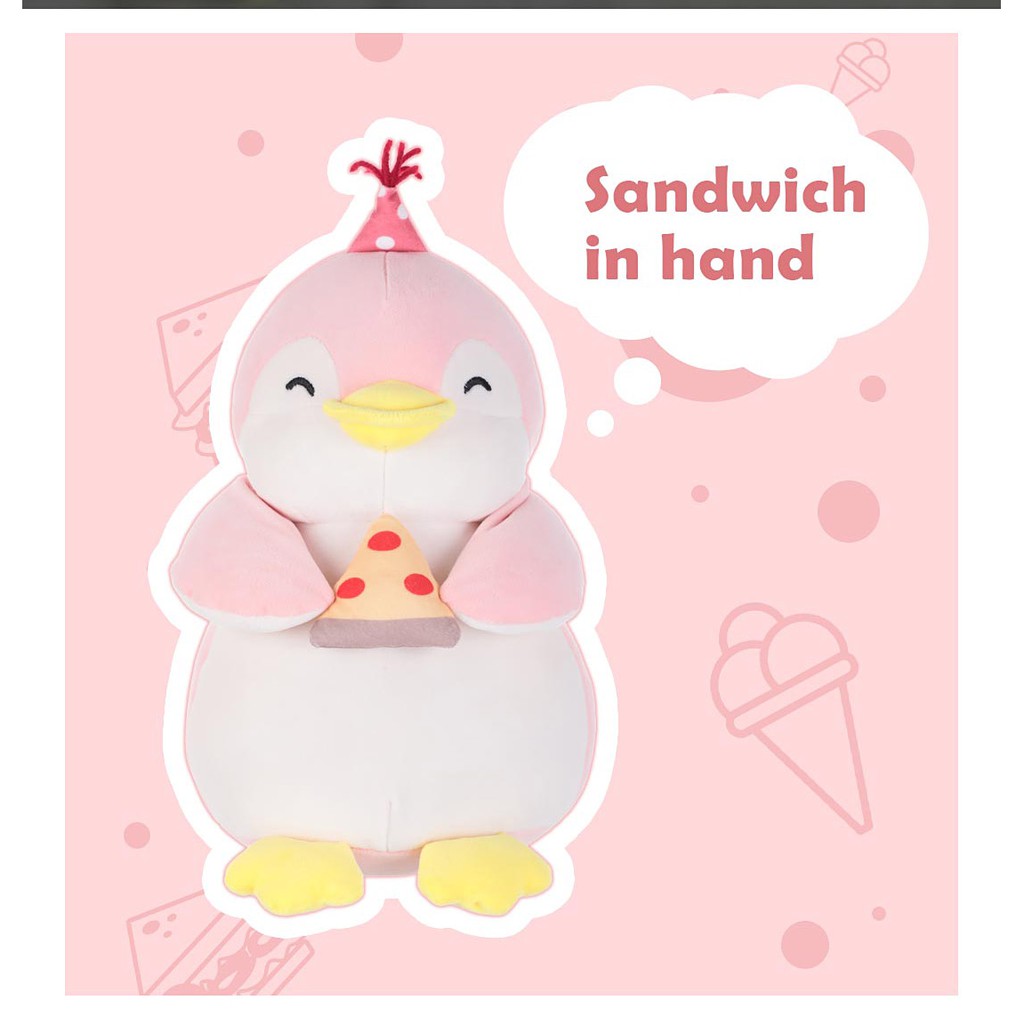 Gấu bông valentine chim cánh cụt hồng, pizza