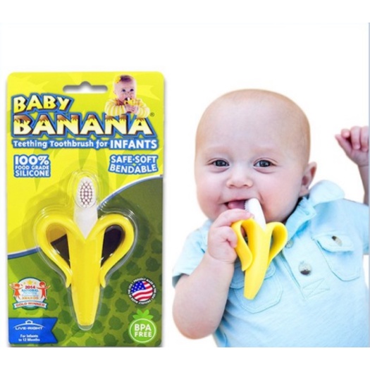 Đồ chơi, gặm nướu giảm ngứa lợi hình quả chuối có lông bàn chải vệ sinh khoang miệng cho bé