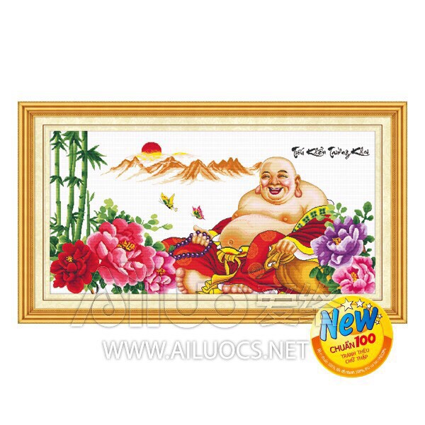 Tranh thêu chữ thập Tiếu khẩu trường khai - Phật di lạc < 51380 > chưa thêu