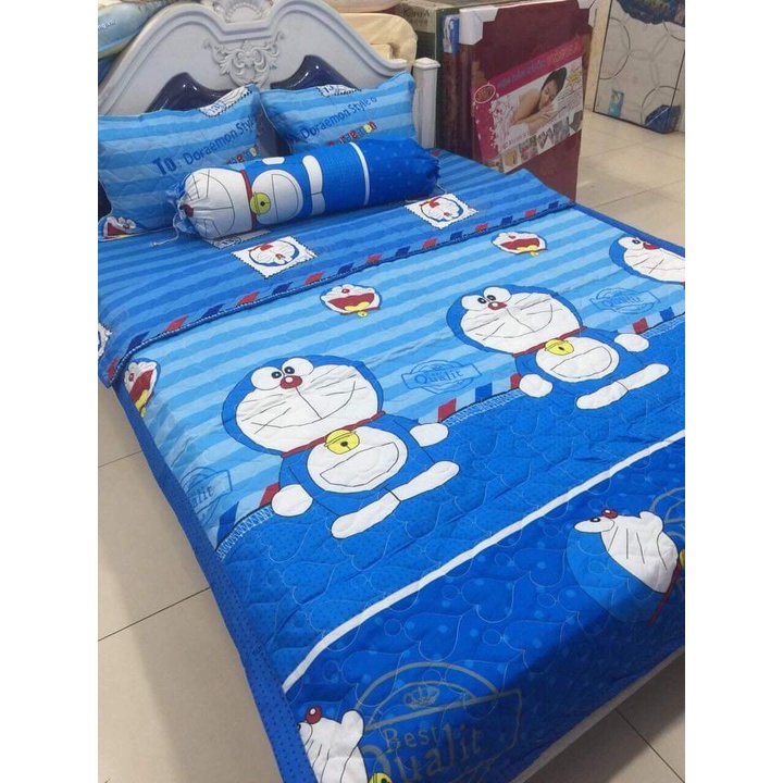 Bộ Ga gối 1m6x2m1 ga 2 vỏ gốiCotton Poly,nhiều mẫu hot-MẪU DOREMON