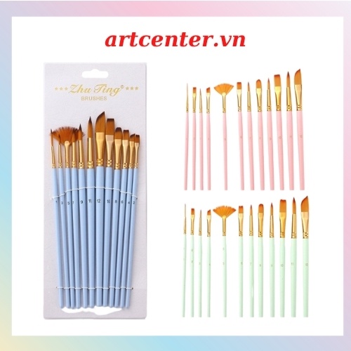 12 Cọ vẽ màu nước Pastel 3 Mint Pink Blue màu sơn dầu tranh tường số hóa