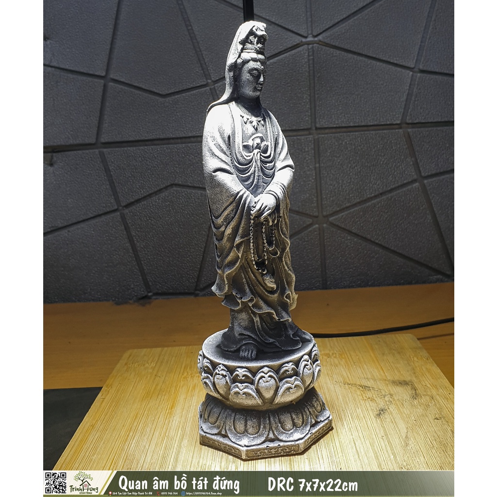Tượng Phật Bà Quan Âm đứng đài sen - trưng bày, phối tiểu cảnh, Bonsai, bán cạn, Terrarium