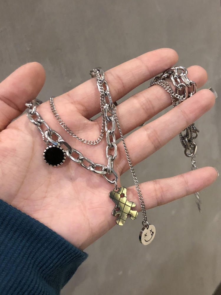 vòng cổ Hai Lớp Mặt Hình Gấu Dễ Thương Phong Cách Hip Hop