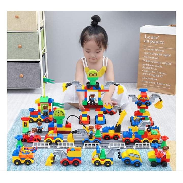 Đồ chơi giáo dục - lắp ráp lego các loại phương tiện giao thông 111 chi tiết (Kèm sách hướng dẫn)