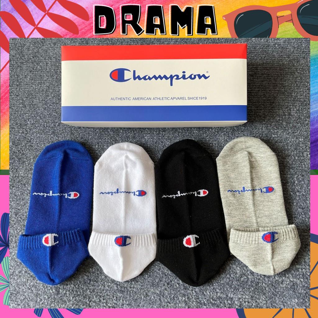 Tất cổ ngắn, Vớ cổ ngắn nam nữ [Champion] Hộp 4 đôi phong cách thể thao Vintage quà tặng PHỤ KIỆN DRAMA TAT018