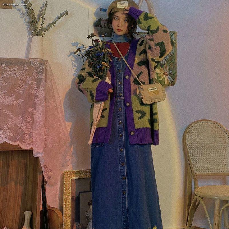 Đầm yếm denim thêu họa tiết phong cách Nhật Bản thời trang mùa thu dành cho nữ